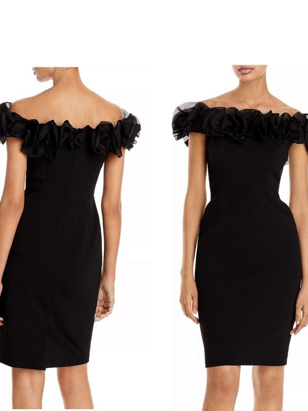 Black Off-Shoulder Ruffled Cocktail Dress